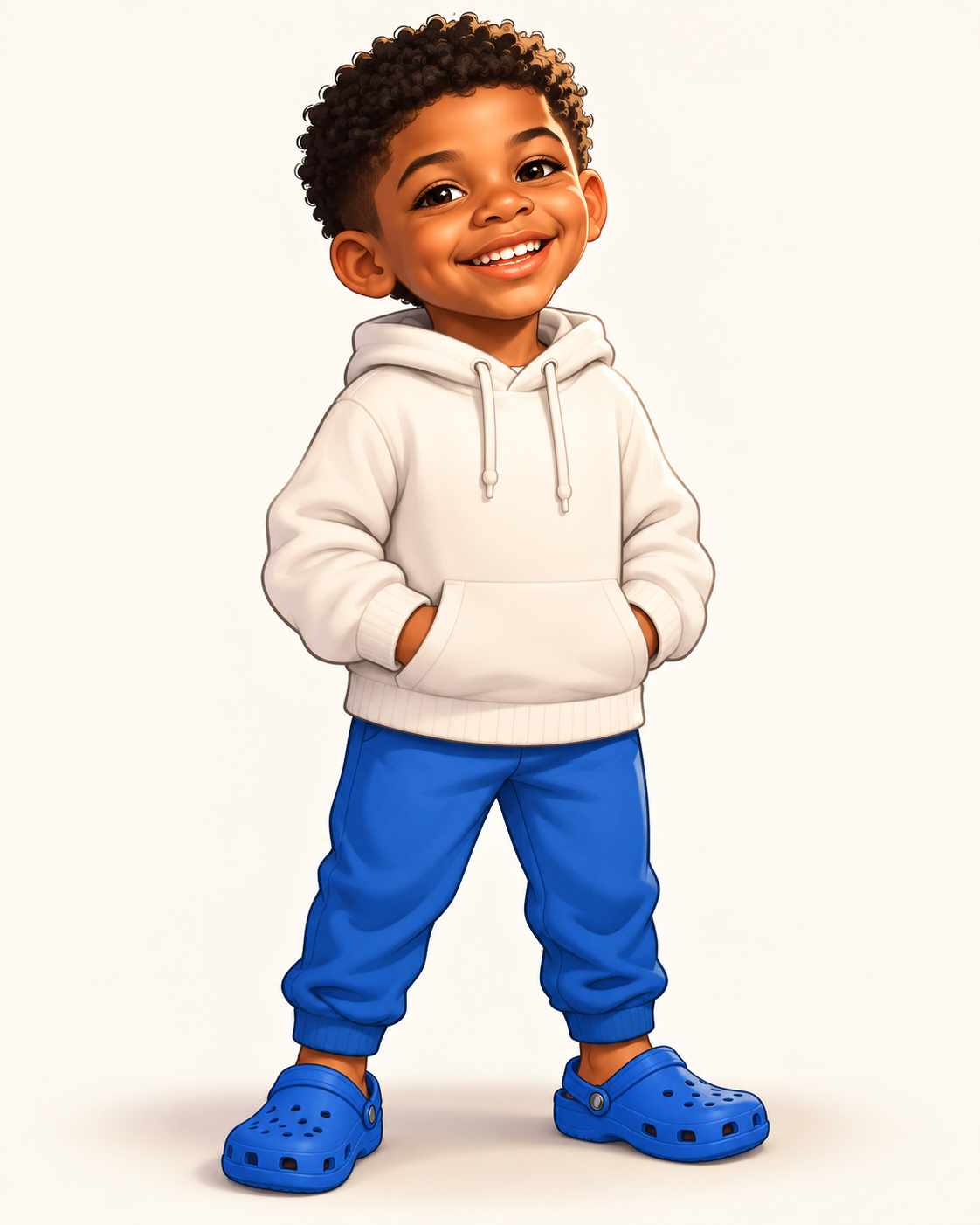 Illustrated concept of Israel wearing a white hoodie and royal blue Crocs